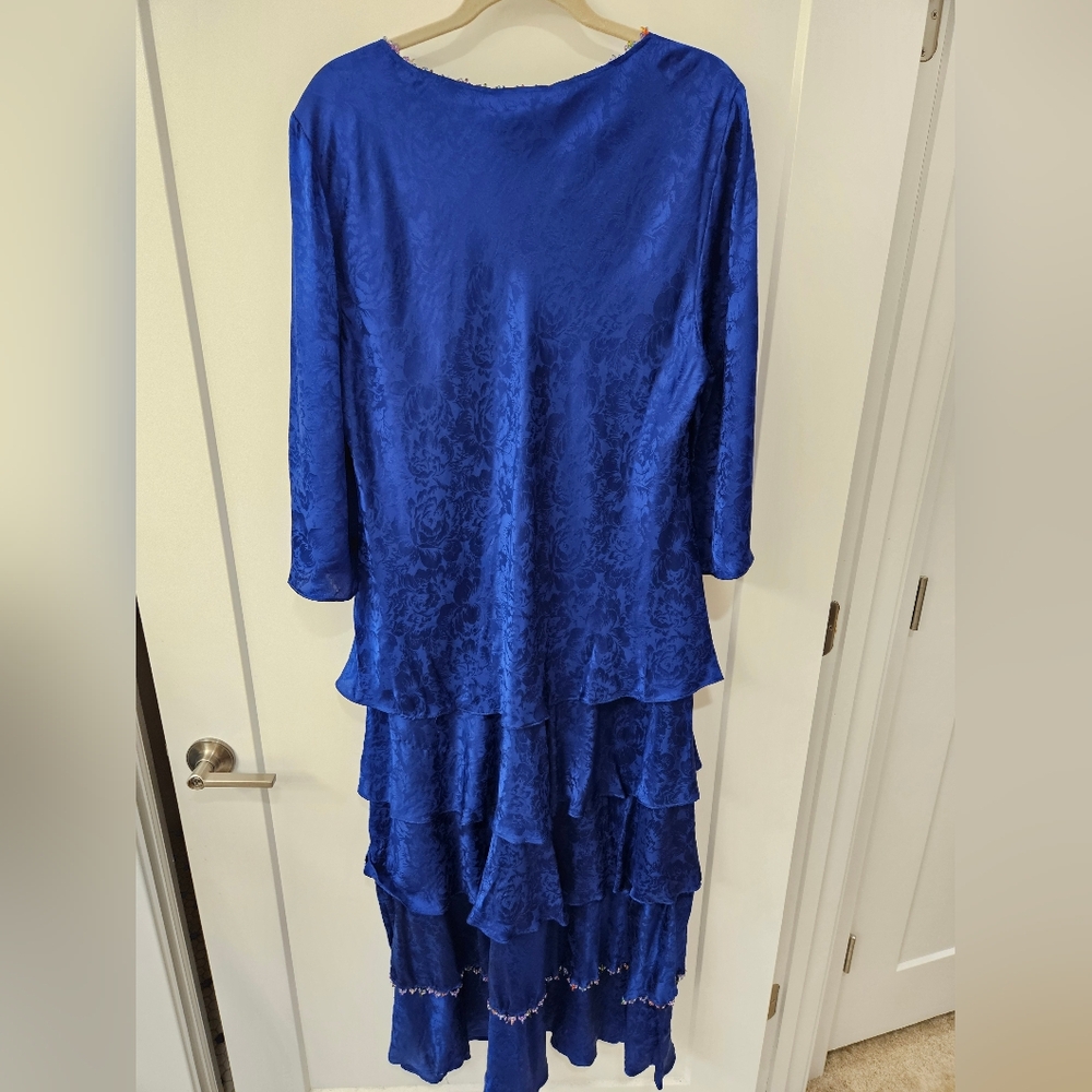 NWT - Silk "Della Reese" Combo Maxi to Knee Length Navy Blue Dress - Size 16W - Picture 8 of 12